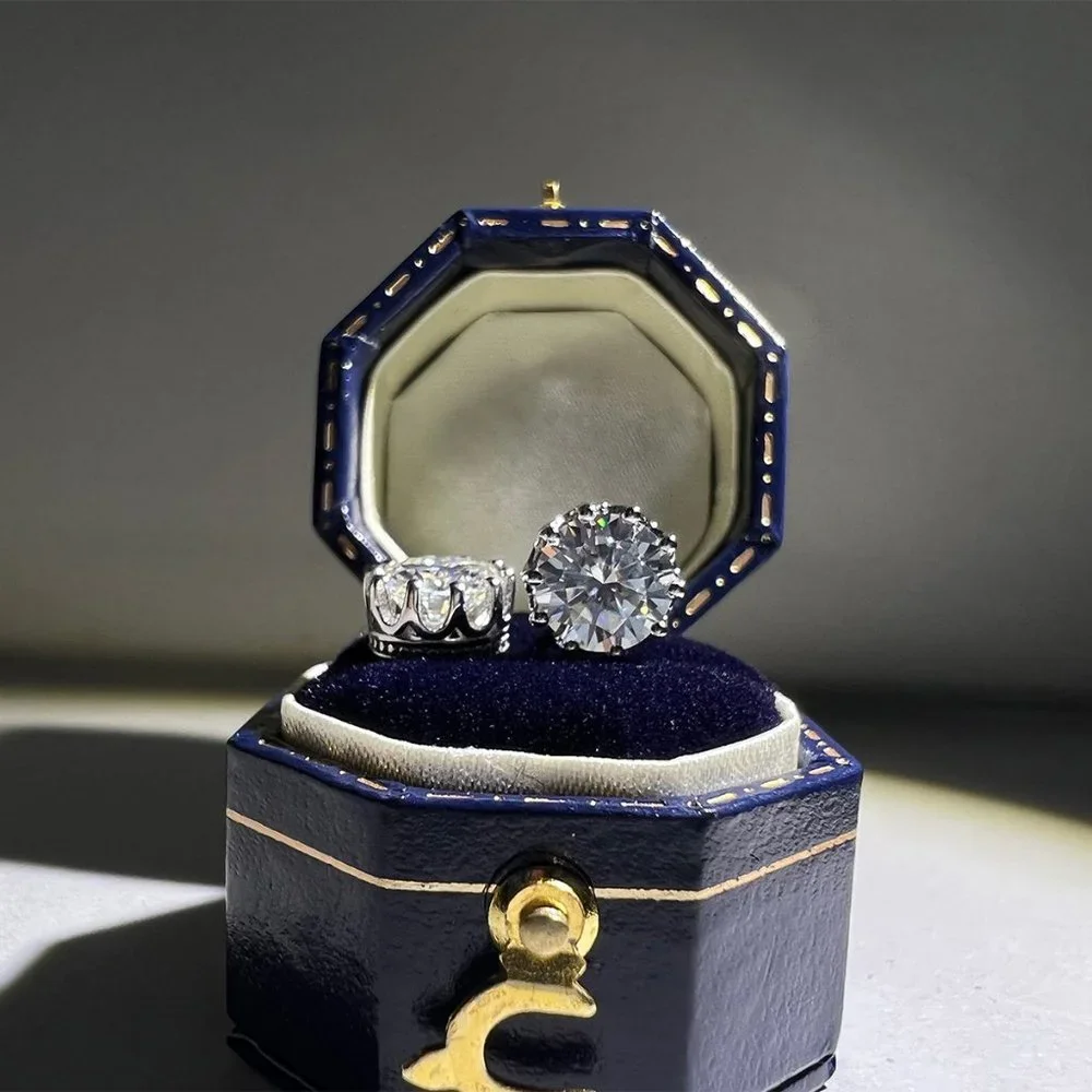 Certified 2ct. t.w. Moissanite Diamond Crown Stud Earrings NEW